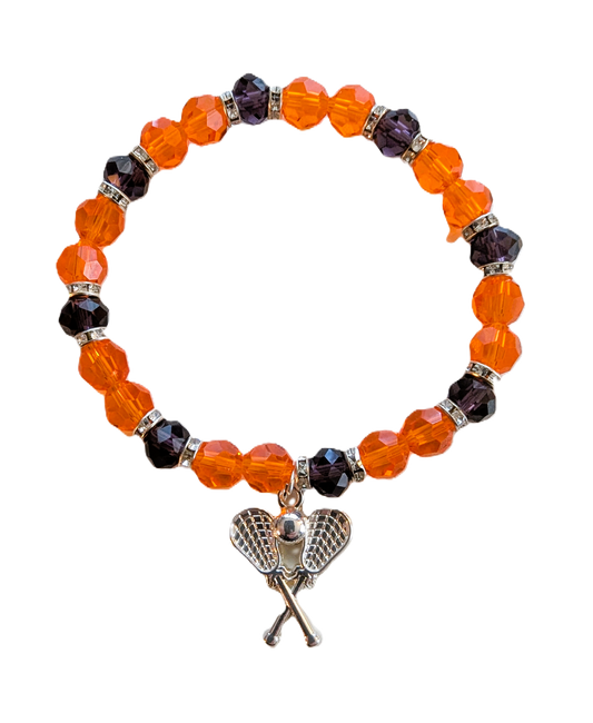 Buffalo Bandits-Inspired Handmade Lacrosse Bracelet – Orange & Purple Crystal Beads