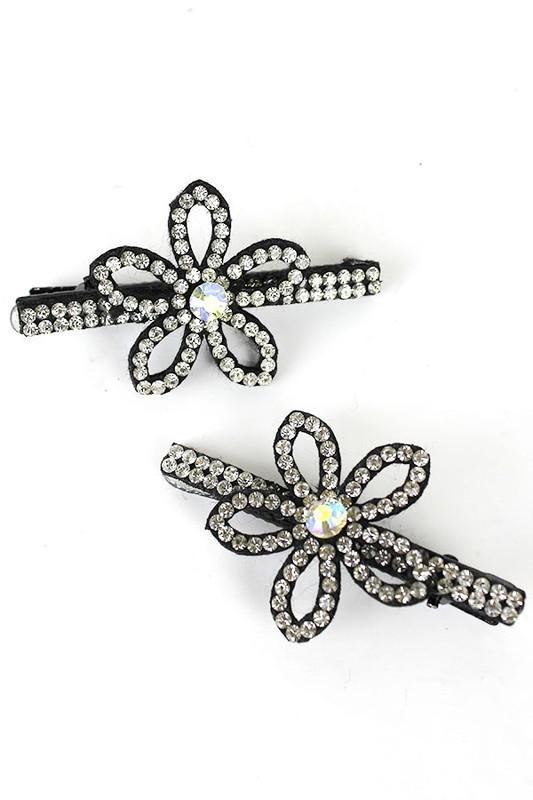Image of 2 flower style rhinestone clips