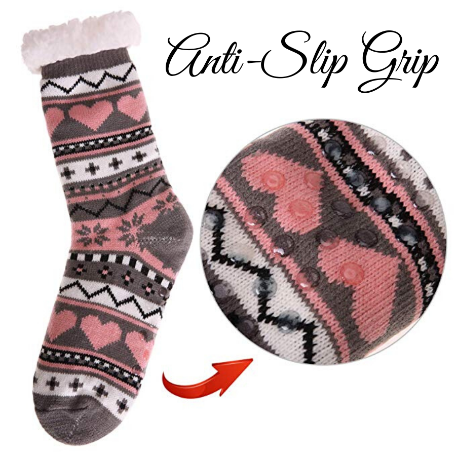 Sherpa-Lined Cabin Socks image showing the anti-slip grips on the bottom of the sock