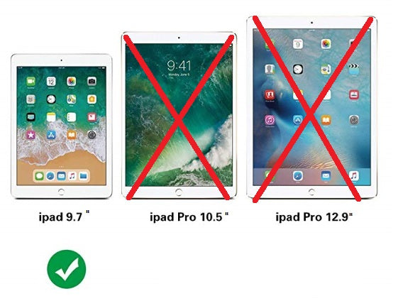 Image showing the size of the screen protector, which fits iPads that are 9.7 inches.  NOT FOR the iPad Pro 10.5 inches or 12.9 inches